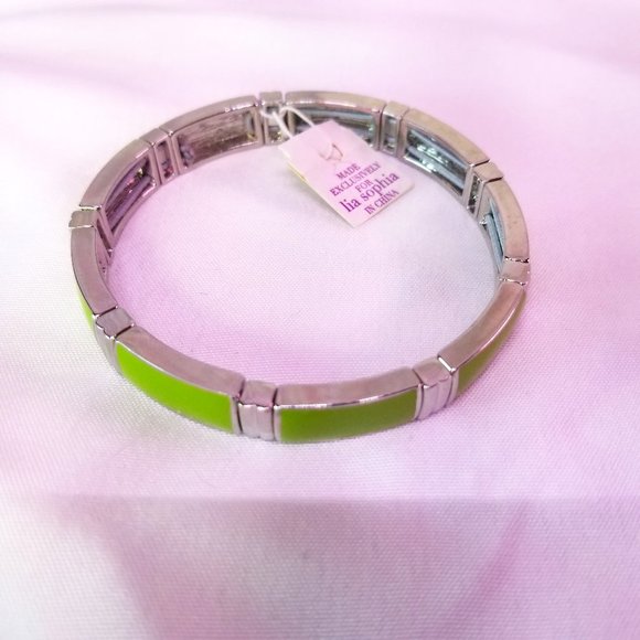 Lia Sophia Stretch Bracelet Green Enamel Silver Tone - Picture 1 of 5